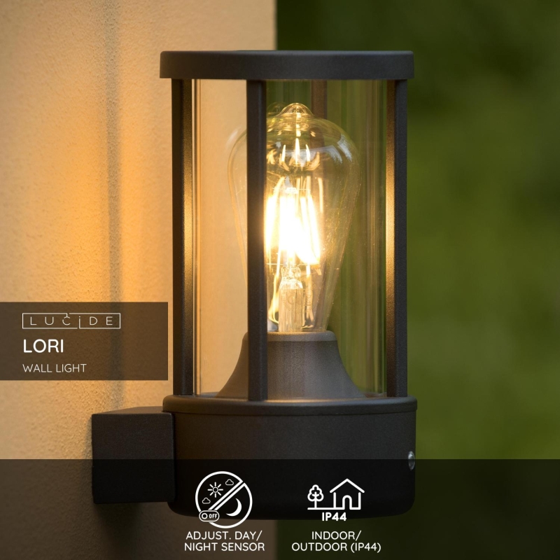 Lucide LORI - Nástenné svietidlo Vonkajšie - Ø 12 cm - 1xE27 - IP44 - Antracit